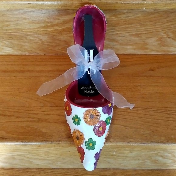 NWT High-Heel Shoe Wine-Bottle Holder, "Floral Splash" - Picture 3 of 9